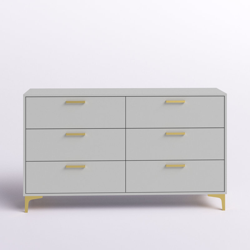 Pershore White and Gold 6 Drawer Double Dresser